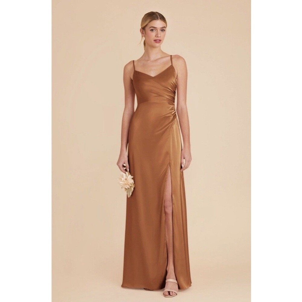 Birdy Grey women’s bridesmaid Catherine Dress Matte Satin brown champagne medium
